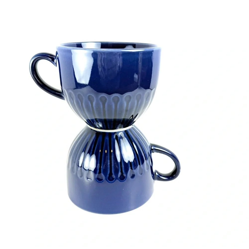 Ikea STRIMMIG 12 oz. Set Of 2 Coffee Mugs/Cups Blue Stoneware Ikea Retired Color